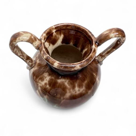 Brown Drip Glaze Ceramic Vase Art Pottery Double Handle Glossy 5 Inch Tall Vtg - Picture 4 of 15